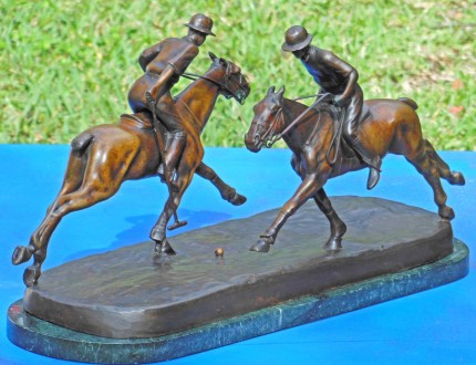 "Two Polo Players" Bronze, 7 ¾ x 21 ½ x 11, Signed