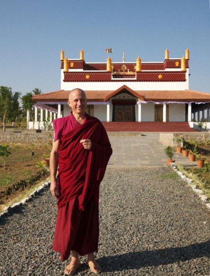 Khen Rinpoche Nicholas Vreeland in front of the temple at Rato Dratsang, January 2015