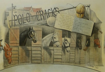 “Polo Cracks, Hurlingham Fores” London: July 2, 1888, Hand-colored lithograph, 18.75 x 27.75, Border: 25.25 x 34 inches, Signed lower right