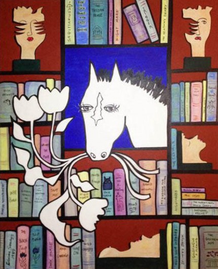 “Literary Horse Brown Study” Acrylic on canvas, 62 x 48 inches, Signed lower left: Edwina Sandys 1989