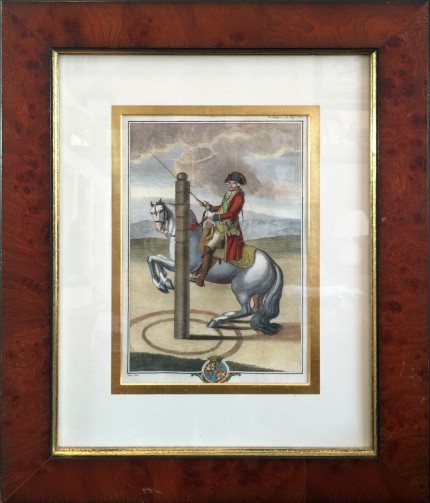 “Antique Dressage II” Hand Coloured Copper Engravings, 11 x 7 inches, 20 x 16 inches, Matted & Framed, Publication: Description du Manege Moderne (London, 1727)
