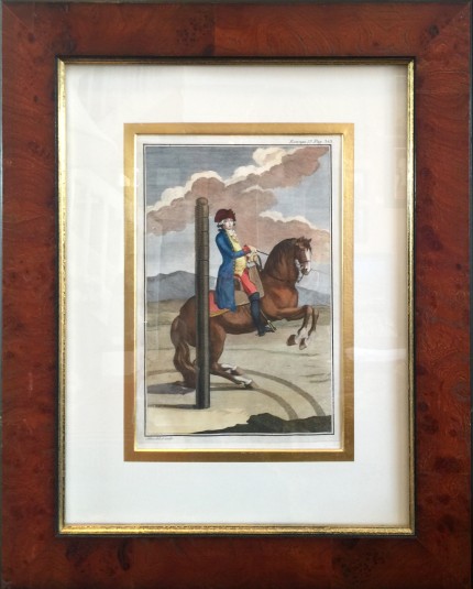 “Antique Dressage III” Hand Coloured Copper Engravings, 11 x 7 inches, 20 x 16 inches, Matted & Framed, Publication: Description du Manege Moderne (London, 1727)
