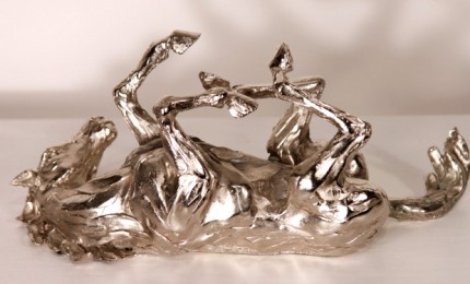 Kate Denton, British Contemporary “Rolling Horse II” Bronze, 10 x 23 x 10 inches, Edition of 12, 2 versions available: 2/12 of the bronze and 3/12 of the nickel plated bronze