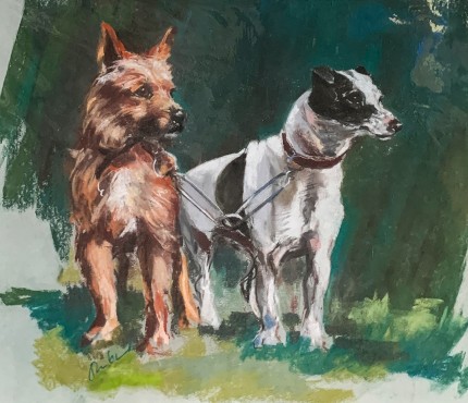 “Hunt Terriers” Pastel on paper, 18 x 19 inches, Signed