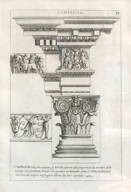Antique Architectural, 1682 Engraved plates from the publication: Les edifices antiques de Rome dessinés et mesurés très exactement (Paris 1682), 13 x 9 inches, 22 x 17 inches, Matted & Framed