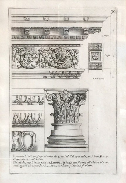 Antique Architectural, 1682 Engraved plates from the publication: Les edifices antiques de Rome dessinés et mesurés très exactement (Paris 1682), 13 x 9 inches, 22 x 17 inches, Matted & Framed