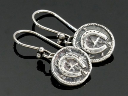 “Horseshoe Button Earrings” Overall Length: 1.25", Price: $149, Chisholm Ref. #: SE5 - Earrings inspired by an antique button, hand crafted in .960 silver. Ear wires are sterling silver (.925).