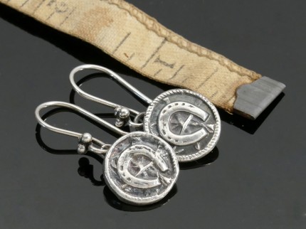 “Horseshoe Button Earrings” Overall Length: 1.25", Price: $149, Chisholm Ref. #: SE5 - Earrings inspired by an antique button, hand crafted in .960 silver. Ear wires are sterling silver (.925).
