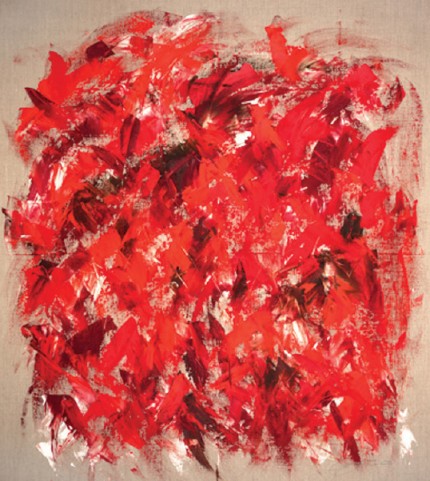 “Emerging” Acrylic on raw linen canvas, 48 x 56 inches, Signed