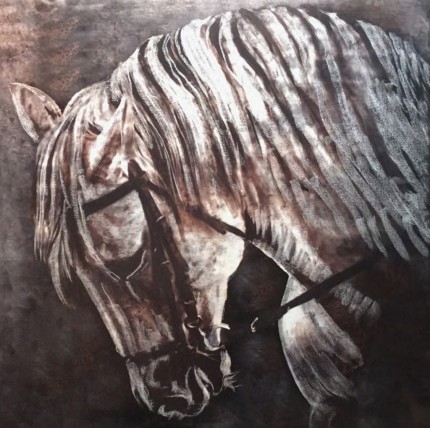“Herodes Guard and Protect” Equus Series, Digital print on hand-prepped aluminum, 49 x 49 x 2 inches, Signed, Black lacquer framed
