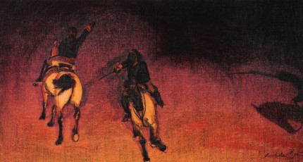 “Florette Dance III” (with pastel overlay) Versailles Series, Digital print on belgian linen, 33 x 69 inches, Signed