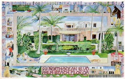 “911 N. Ocean Blvd. Palm Beach, FL” Mixed media on Arches paper, 26 x 40 inches, Signed lower right