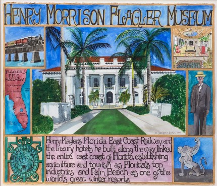 “Henry Morrison Flagler Museum” 1997, Mixed media on Arches paper, 24 x 30 inches, 33 x41 inches, Signed & Dated lower right