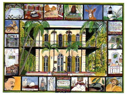 “Hemingway House, Key West, FL” Mixed media on Arches paper, 22 x 30 inches, Signed lower right