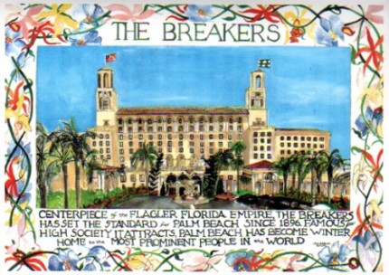“The Breakers, Palm Beach, FL” Mixed media on Arches paper, Signed lower right