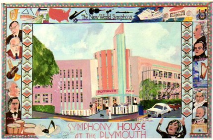 “The New World Symphony, Miami, FL” Mixed media on Arches paper, 26 x 40 inches, Signed lower left