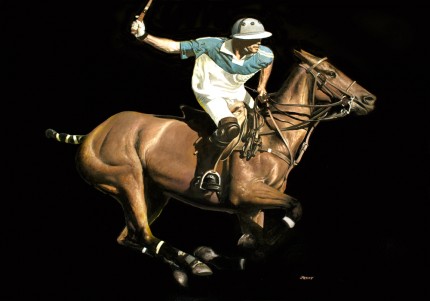 “The Attack” The Adolfo Cambiaso Series, Oil on board, 25 x 35 inches, Signed