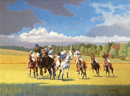 “Polo Match” Oil on canvas, 30 x 40 inches, Signed