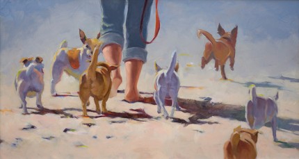 “Little Doggies” Oil on panel, 12 x 22 inches, Signed