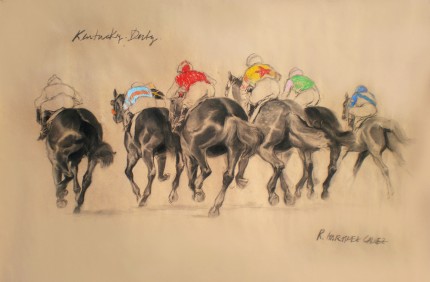 “Kentucky Derby” Charcoal & Pastel on paper, 33.5 x 47 inches, Signed