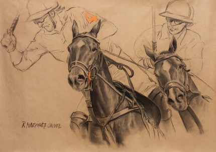 “La Final” Charcoal & Pastel on paper, 33.5 x 47 inches, Signed