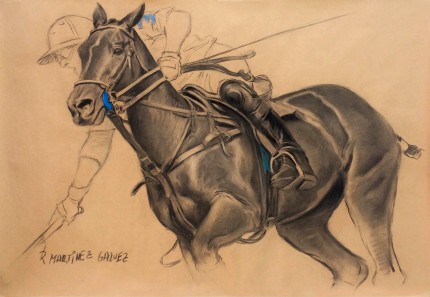 “Polo Argentino II” Charcoal & Pastel on paper, 33.5 x 47 inches, Signed