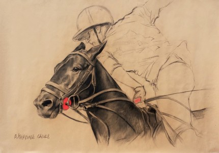 “Polo Argentino III” Charcoal & Pastel on paper, 33.5 x 47 inches, Signed