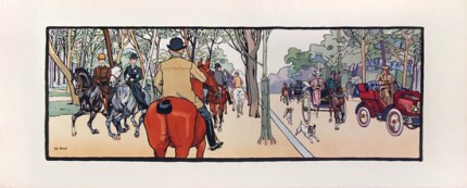 “RIDING IN THE PARK HORSE PANEL” c.1910, 45 x 18 inches (114 x 45 cm)