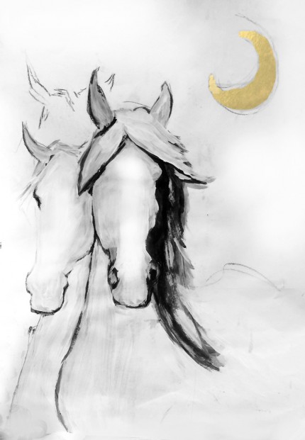“Light” Sumi ink, Charcoal, Acrylic & Gold leaf, 24 x 20 inches, Signed