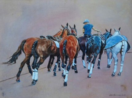 “Off to Polo” 2015, Oil on Canvas, 24 x 32 inches, Signed & Dated | Featuring my son David while grooming at the Royal County of Berks Polo Club, UK.