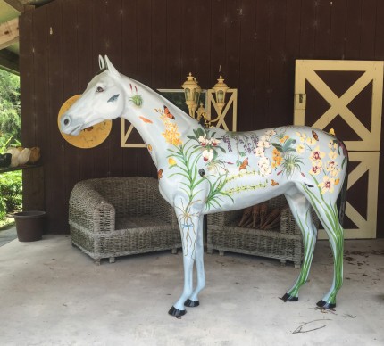“Butterfly” Unique Life-size Fiber glass Botanical horse, Hand painted, Outdoor/Indoor for your clubhouse, pavilion or polo grounds, Custom commission are welcome