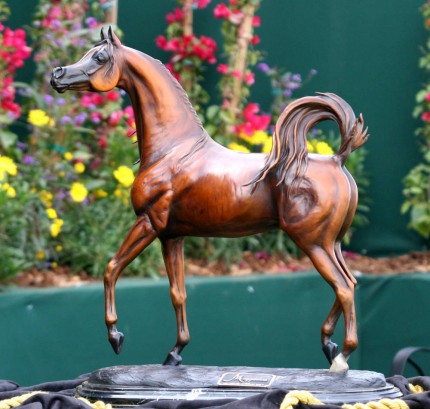 “Maggdalina” 1/5 life-size bronze, Exclusive collectors edition of 2, 19 x 21.5 x 7.5 inches | “Over the past 30 plus years, I have admired and purchased many  of Judy Nordquist incredible works of art.  Not only are they great masterpieces  of great value – but makes each day very special when I admire them.  The special thing about the Maggdalina bronze is that the bronze  actually captures Maggdalina as she is in real life. Thank you Judy for creating a very important historical piece of memorabilia for Barbara, myself and the Arabian horse.” – Barbara Chur