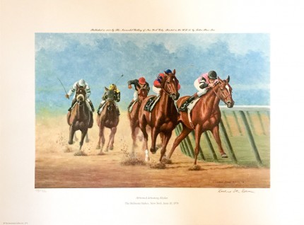 “Affirming defeating Alydar” The Belmont Stakes, New York June 10, 1978, Published in 1979, Edition: 521 of 750, 15.25 x 20.5 inches, Signed & Numbered