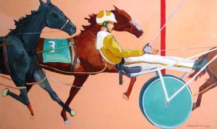 “Harmess Race, Red Line” 2007, Oil on canvas, 36 x 60 inches, Signed