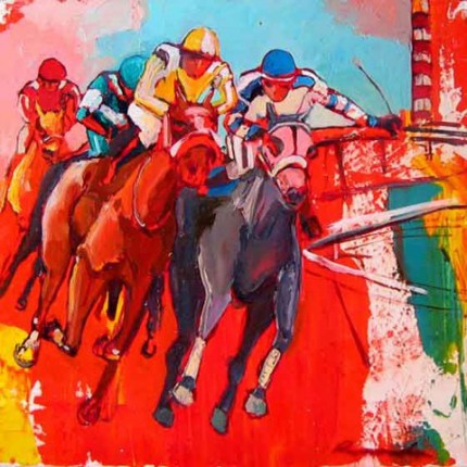 “The Derby” Oil on canvas, 12 x 12 inches, Signed