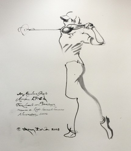 “At Magnolia Grove, Mitchell LPGA Tournament of Champions, Presented by Kathy Ireland Worldwide, November 2006” 2006, India ink on paper, 30 x 22 inches, Inscribed, Signed and dated lower left