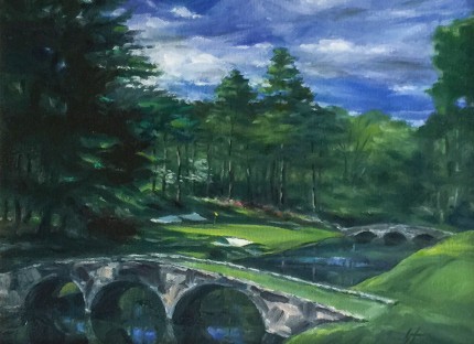 “Augusta National #12” Oil on canvas, 9 x 12 inches, 17 x 20 inches, Signed lower right