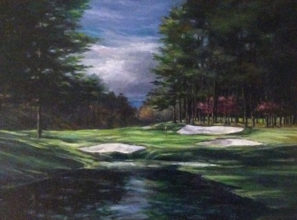 “Augusta National #16” Oil on canvas, 12 x 16 inches, 20 x 24 inches, Signed lower right