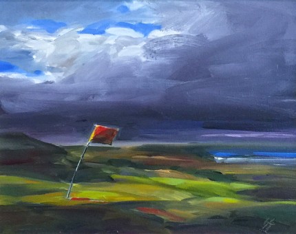 “Downwind, Royal Portrush, Ireland” Oil on canvas, 11 x 14 inches, 19 x 22 inches, Signed lower right