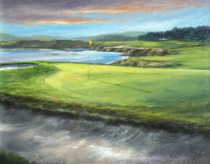 “Pebble Beach #10” Oil on canvas, 11 x 14 inches, 20 x 23 inches, Signed lower right