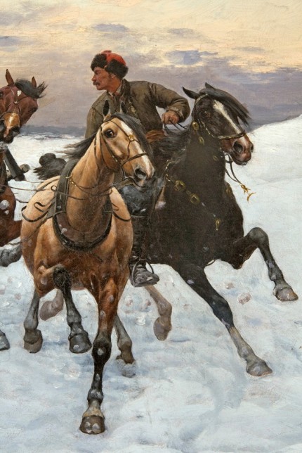 “Riding the Troika” (Sleigh Ride Home), 1888, Oil on canvas, 49 x 31 inches, 58.5 x 40.5 inches, Signed & Dated ’88 lower right