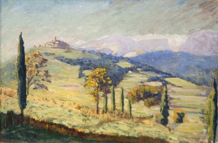 “A Distant View of Eze” c. 1930, Oil on canvas, 20 x 30 inches