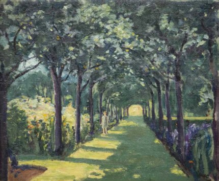 “An Avenue at Frinton-on-Sea, Essex, with Miss Diana Churchill” c. 1922, Oil on canvas, 20 x 24 inches
