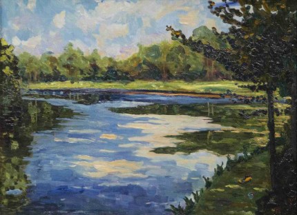 “Lake Near Breccles in Autumn” c. 1930, Oil on canvas, 22 x 29 inches