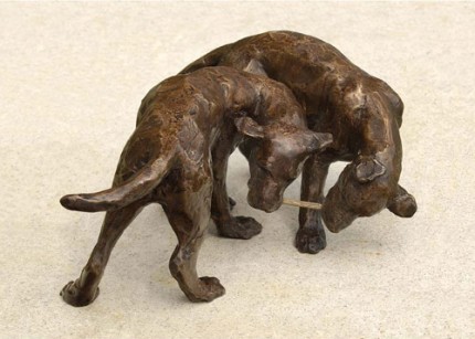 “Coffee & Crumpet” Labrador, Bronze resin, 6 x 9 x 11 inches